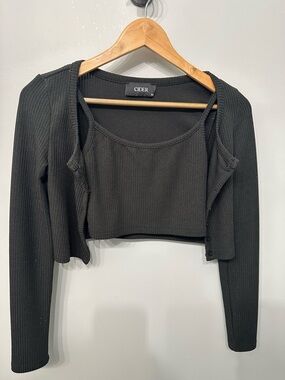 Cider Black Ribbed Cropped Tank & Cardigan Duo